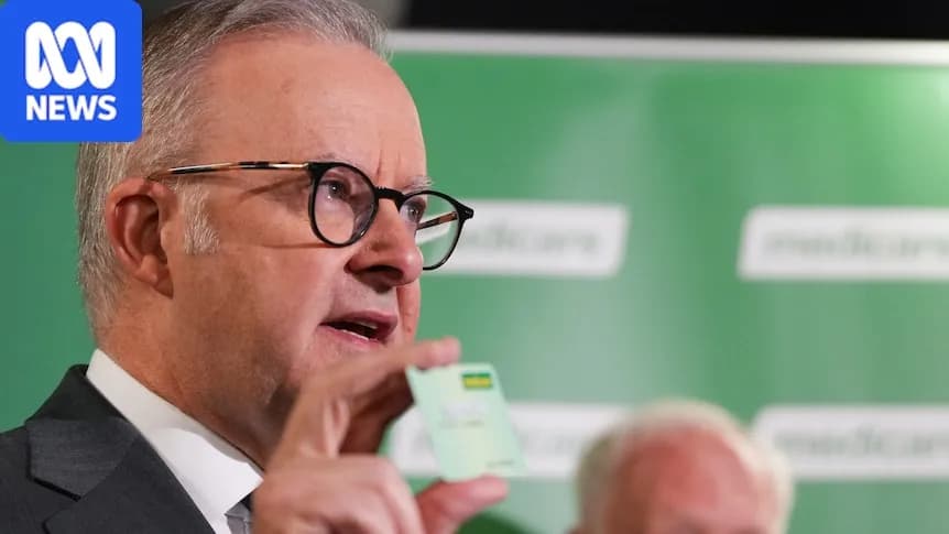 Side on tight shot of Albanese holding up a medicare card.